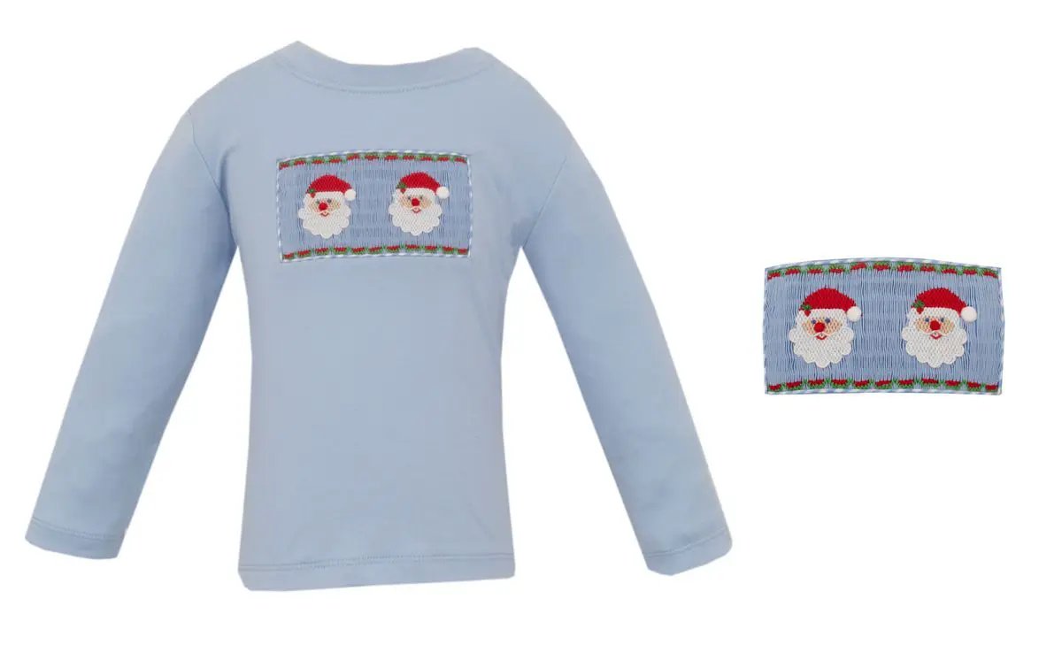 Anavini Boys Blue Knit Santa Face Long Sleeve Shirt by Anavini
