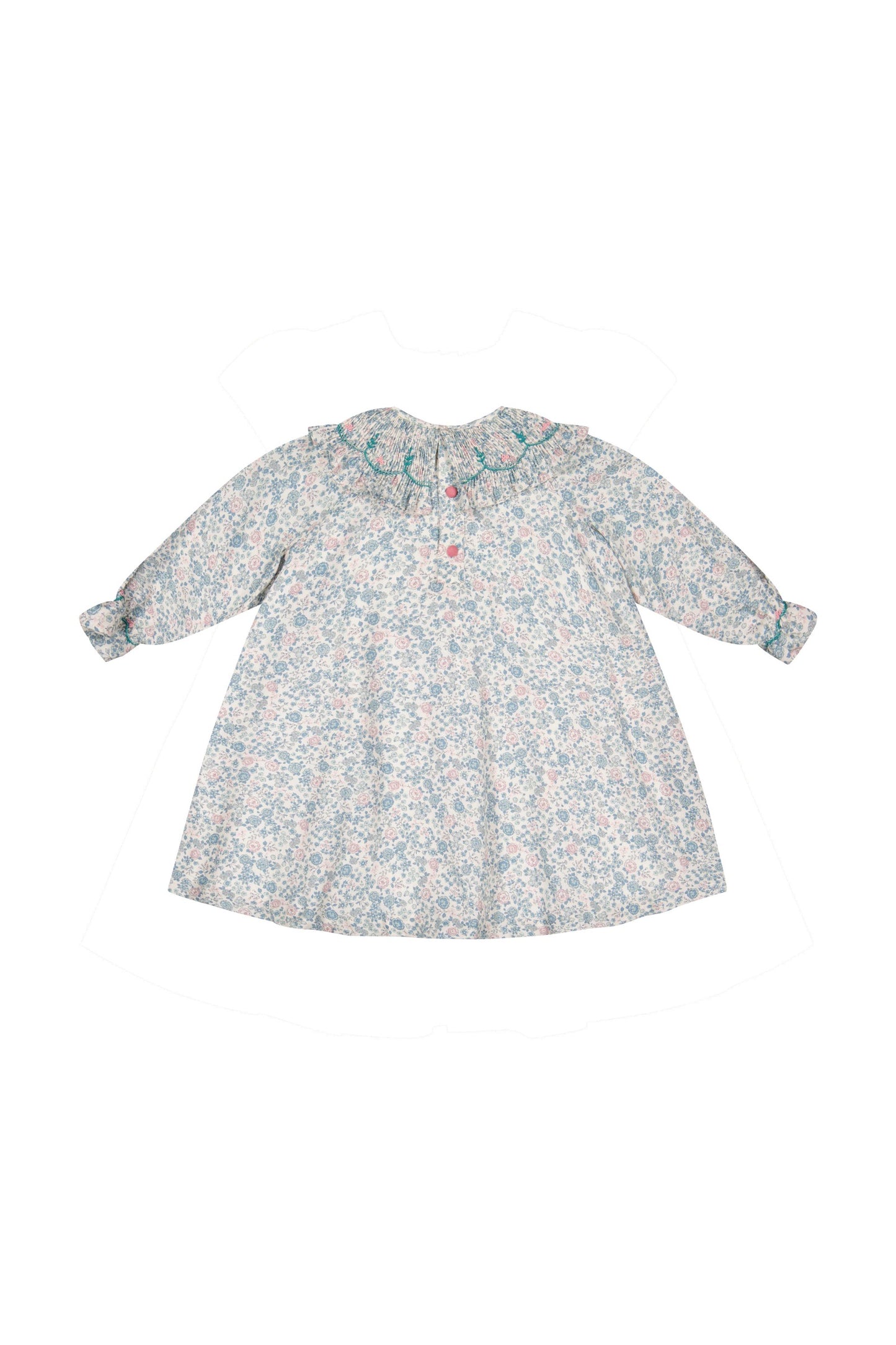 Antoinette Paris Girls Blue & Pink Floral Smocked Collar Dress