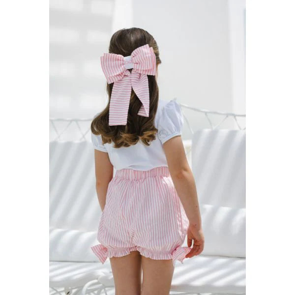 Maryland by Sal & Pimenta Girls Big Hair Bow on Clip - Bubblegum Pink Stripes by Maryland