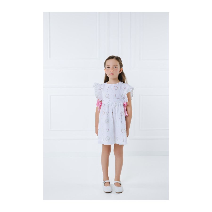 Sal & Pimenta Girls Pink Easter Bunnies Dress - Pink Bows