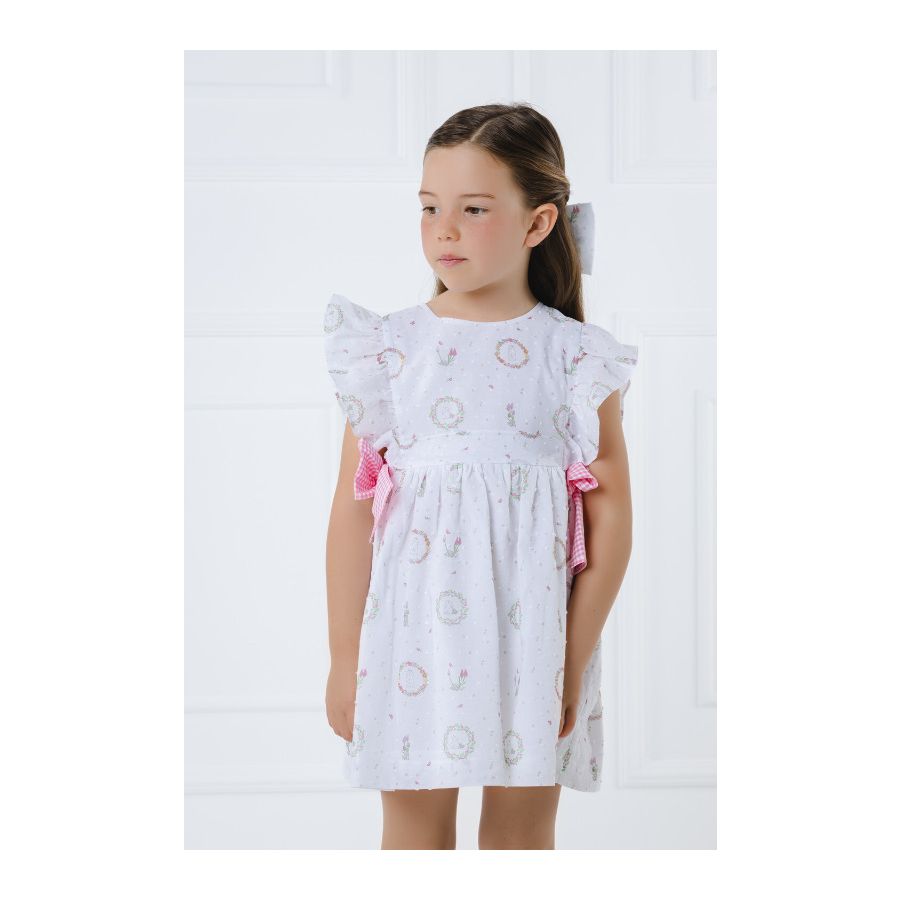 Sal & Pimenta Girls Pink Easter Bunnies Dress - Pink Bows