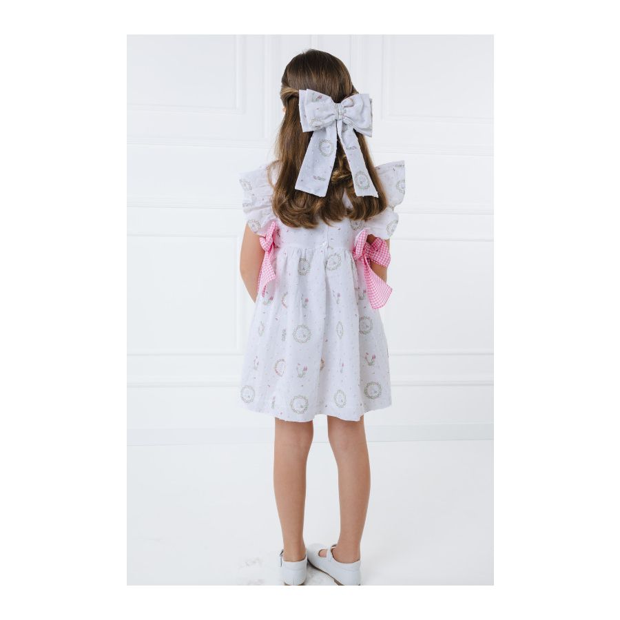 Sal & Pimenta Girls Pink Easter Bunnies Dress - Pink Bows