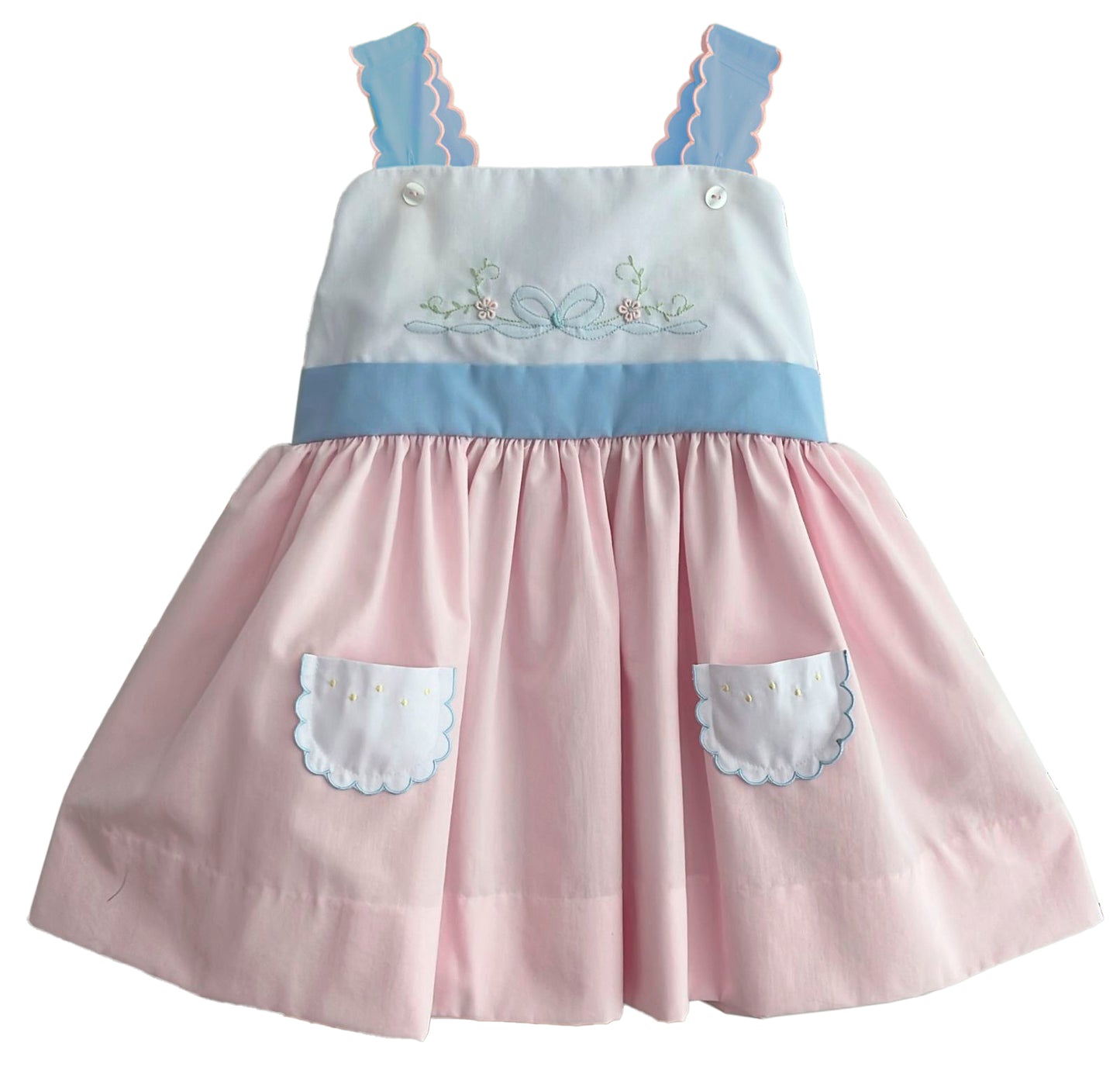 Proper Peony Girls Claudette Dress - Pink White Blue Color Block Scallop by Proper Peony