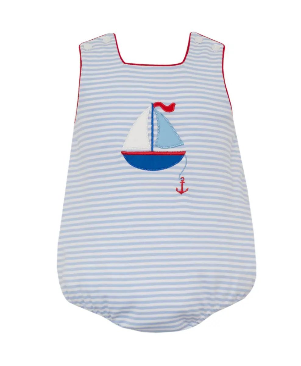 Claire & Charlie Boys Blue Knit Stripe Sailboats Bubble by Claire & Charlie