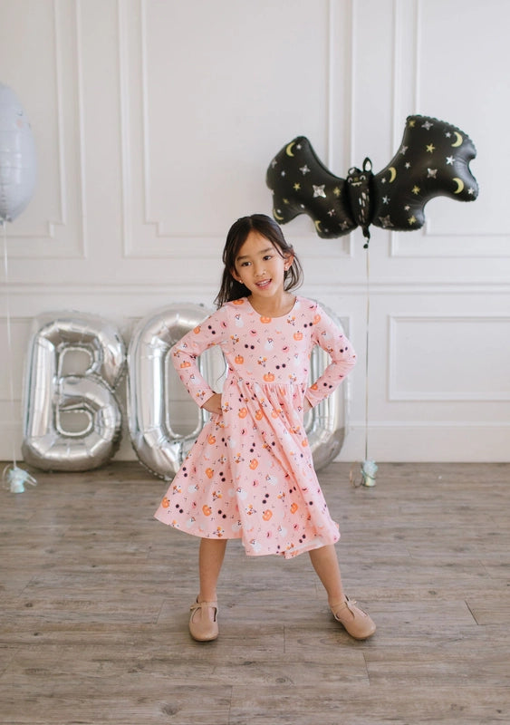 Ollie Jay Girls Gwendolyn Dress - Hippie Halloween Ghosts & Pumpkins by Ollie Jay