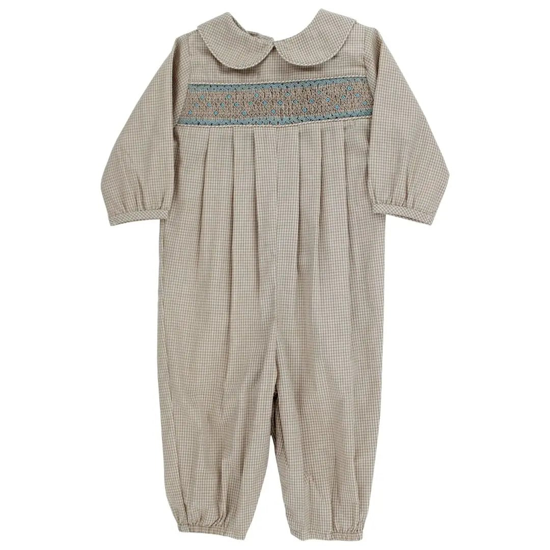 Bailey Boys Longall - Khaki Microcheck with Blue Geometry Pattern