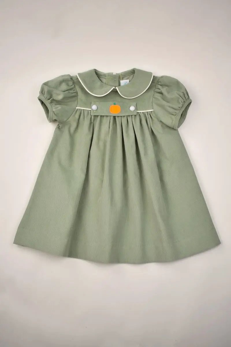 Funtasia Too Girls Sage Green Corduroy Pumpkin Tab Float Dress