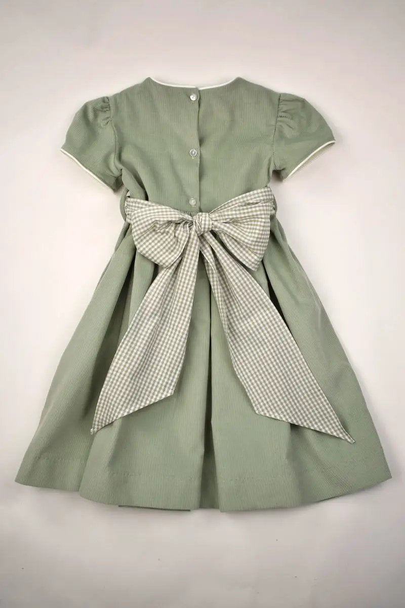 Funtasia Too Girls Sage Green Corduroy Dress with Green Check Sash