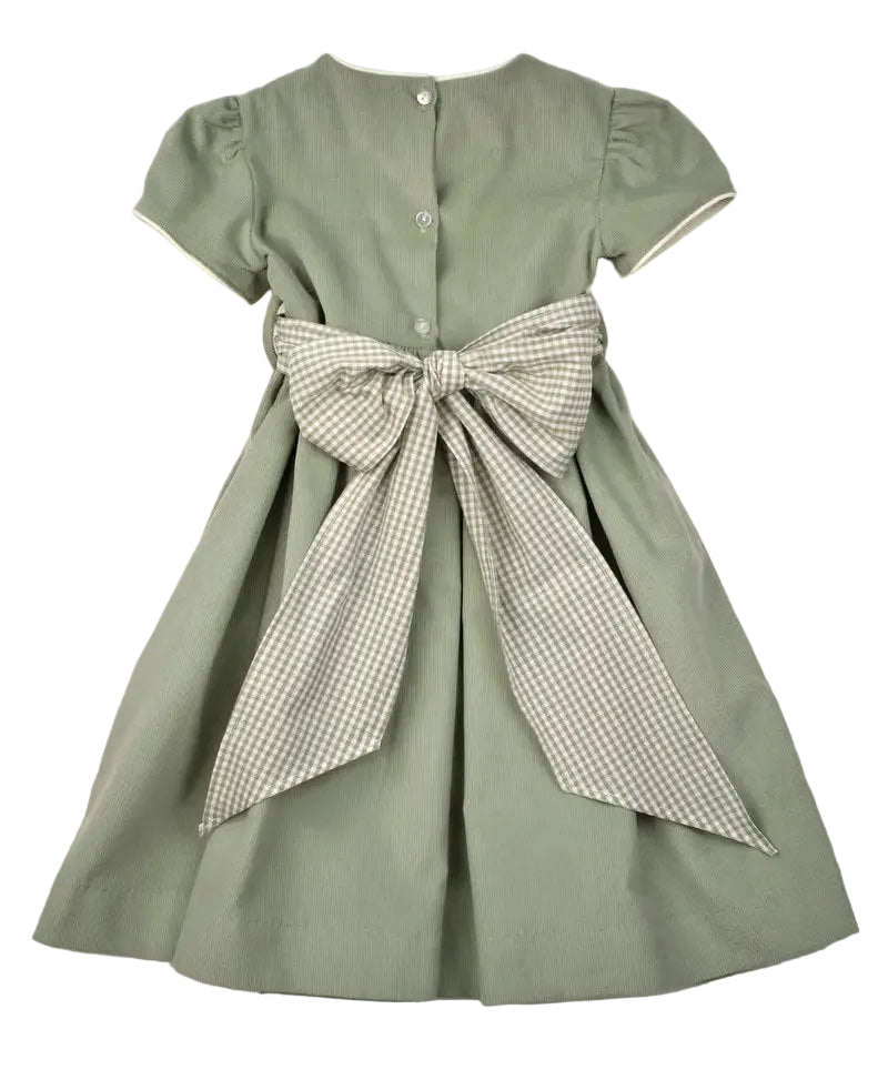 Funtasia Too Girls Sage Green Corduroy Dress with Green Check Sash