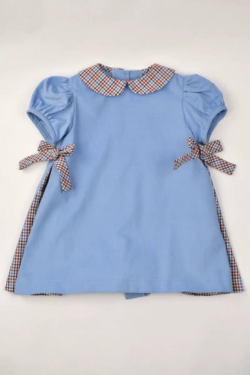 Funtasia Too Girls Periwinkle Blue Dress with Brown Plaid Insets & Bows by Funtasia