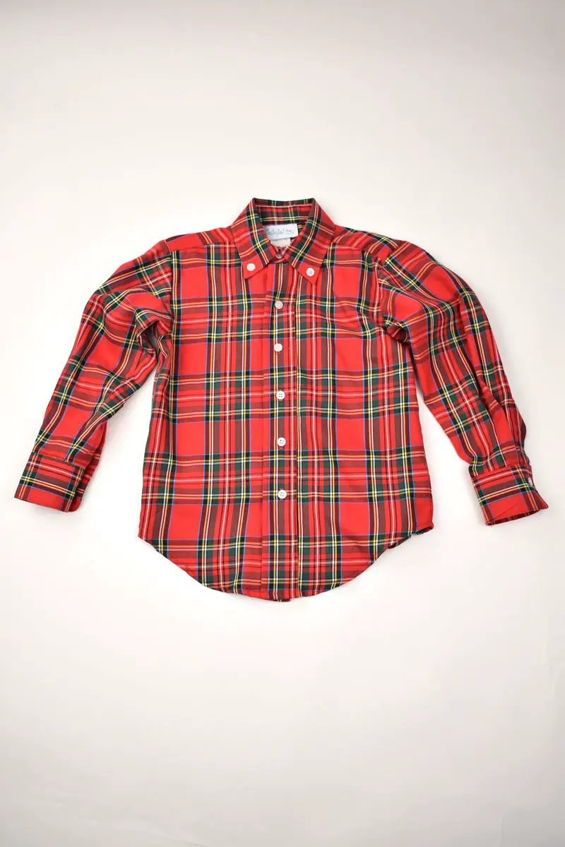 Funtasia Too Boys Red Holiday Plaid Button Down Shirt by Funtasia
