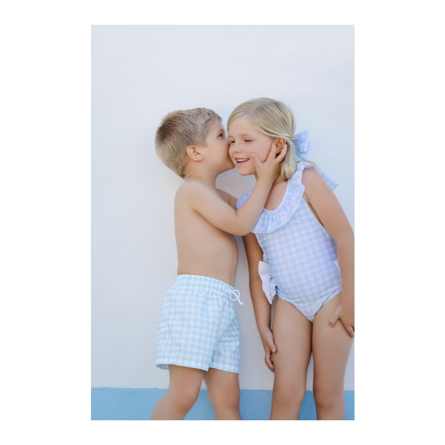 Sal & Pimenta Boys Swim Trunks - Blue Gingham