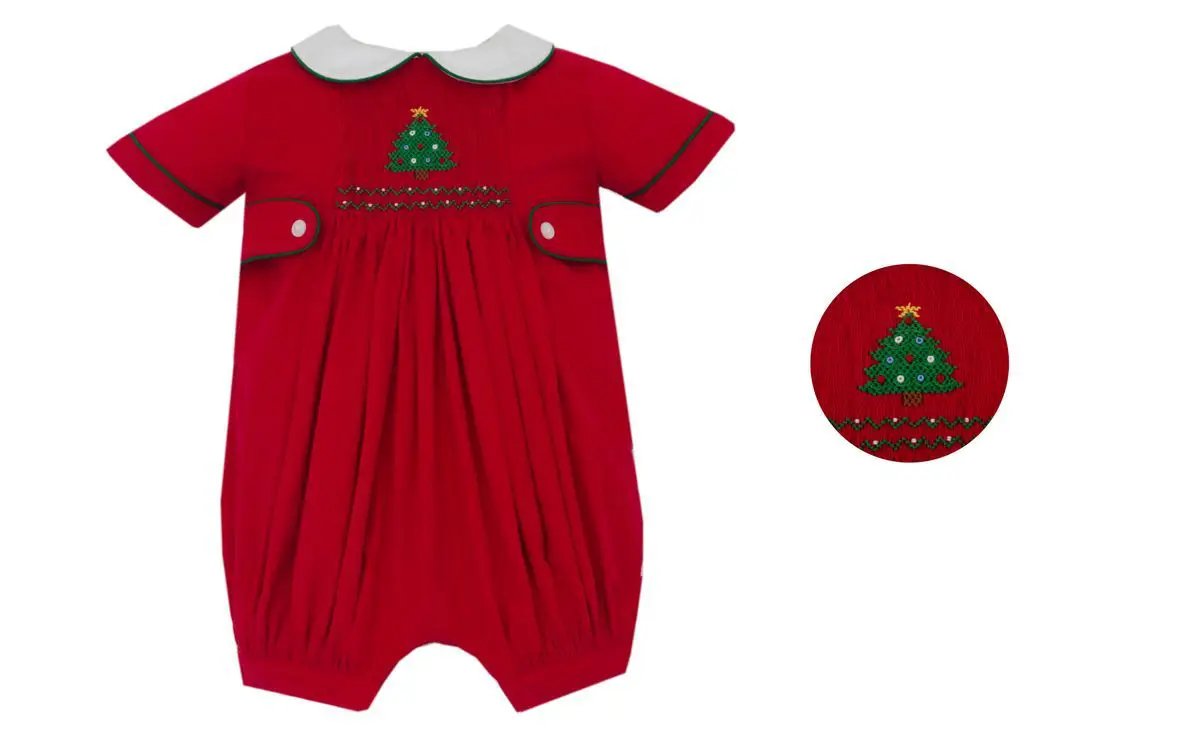 Anavini Boys Red Corduroy Xmas Trees Short Sleeve Bubble by Anavini