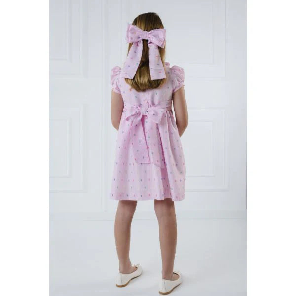 Sal & Pimenta Girls Big Hair Bow on Clip - Pink Plumeti Stripes
