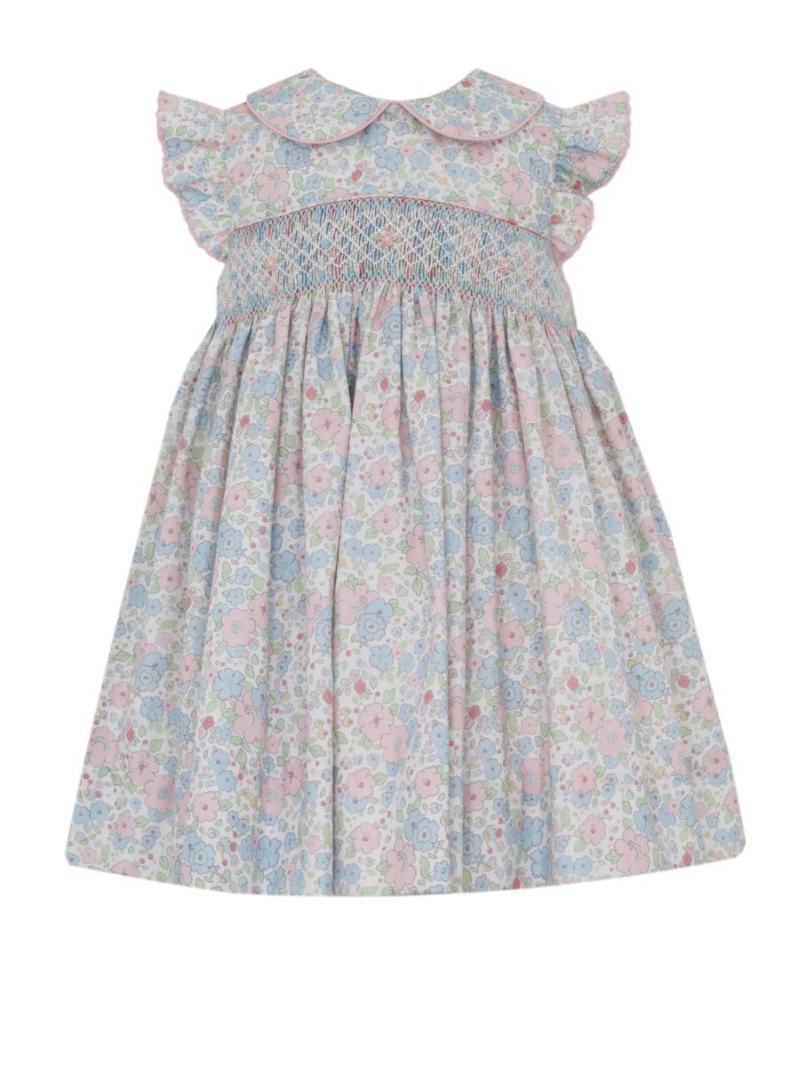 Petit Bebe Girls Pink and Blue Liberty Floral Sleeveless Dress with Collar 4T