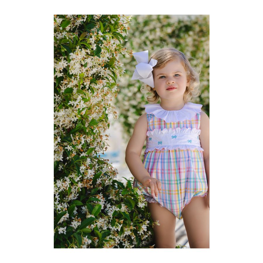 Sal & Pimenta Girls Rainbow Gingham Bubble with Embroidery