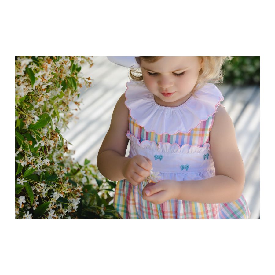 Sal & Pimenta Girls Rainbow Gingham Bubble with Embroidery