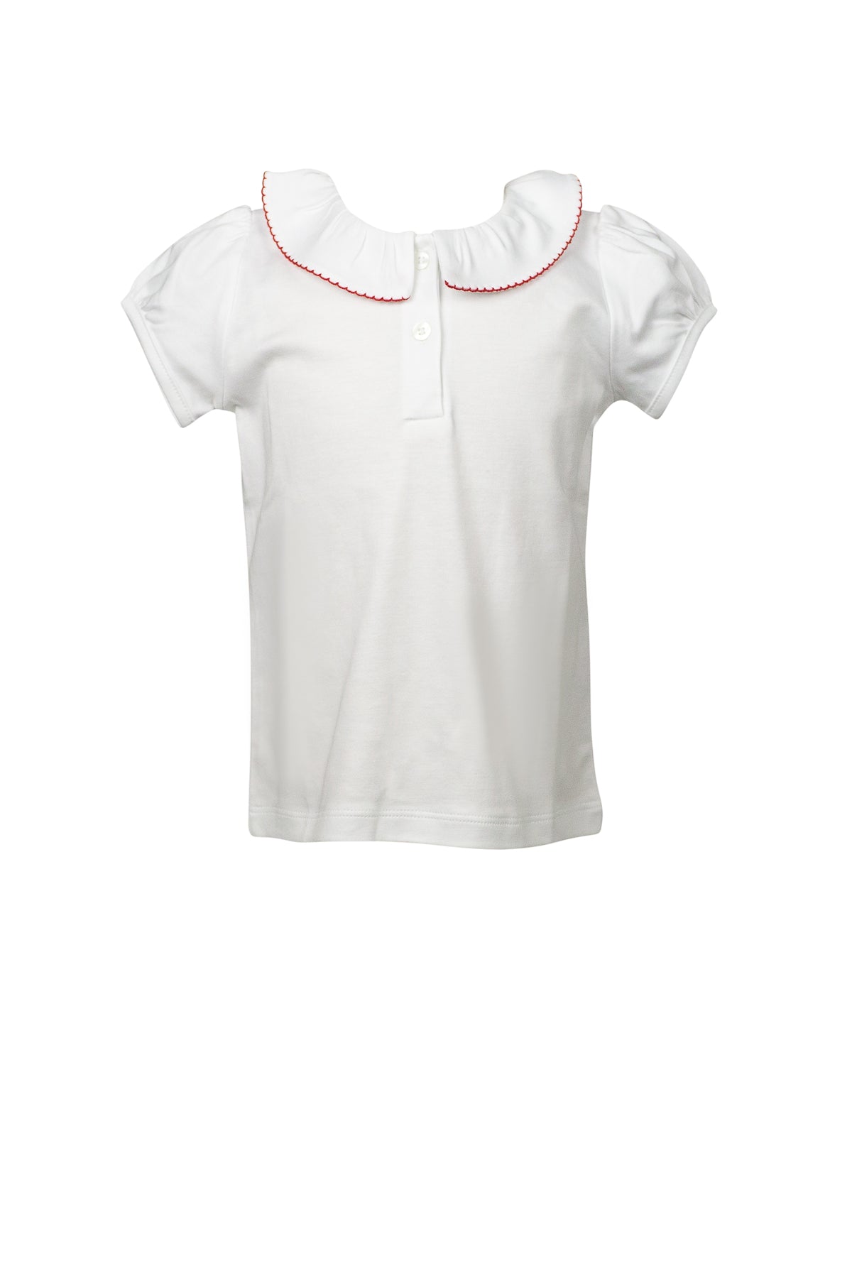 Proper Peony Pima Girls White Top - Short Sleeves - Red Trim