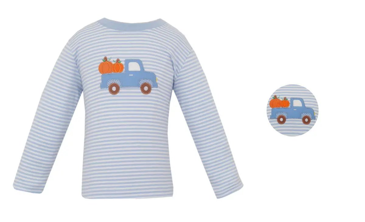 Claire & Charlie Boys Light Blue Knit Stripe Long Sleeve Shirt - Pumpkin Truck