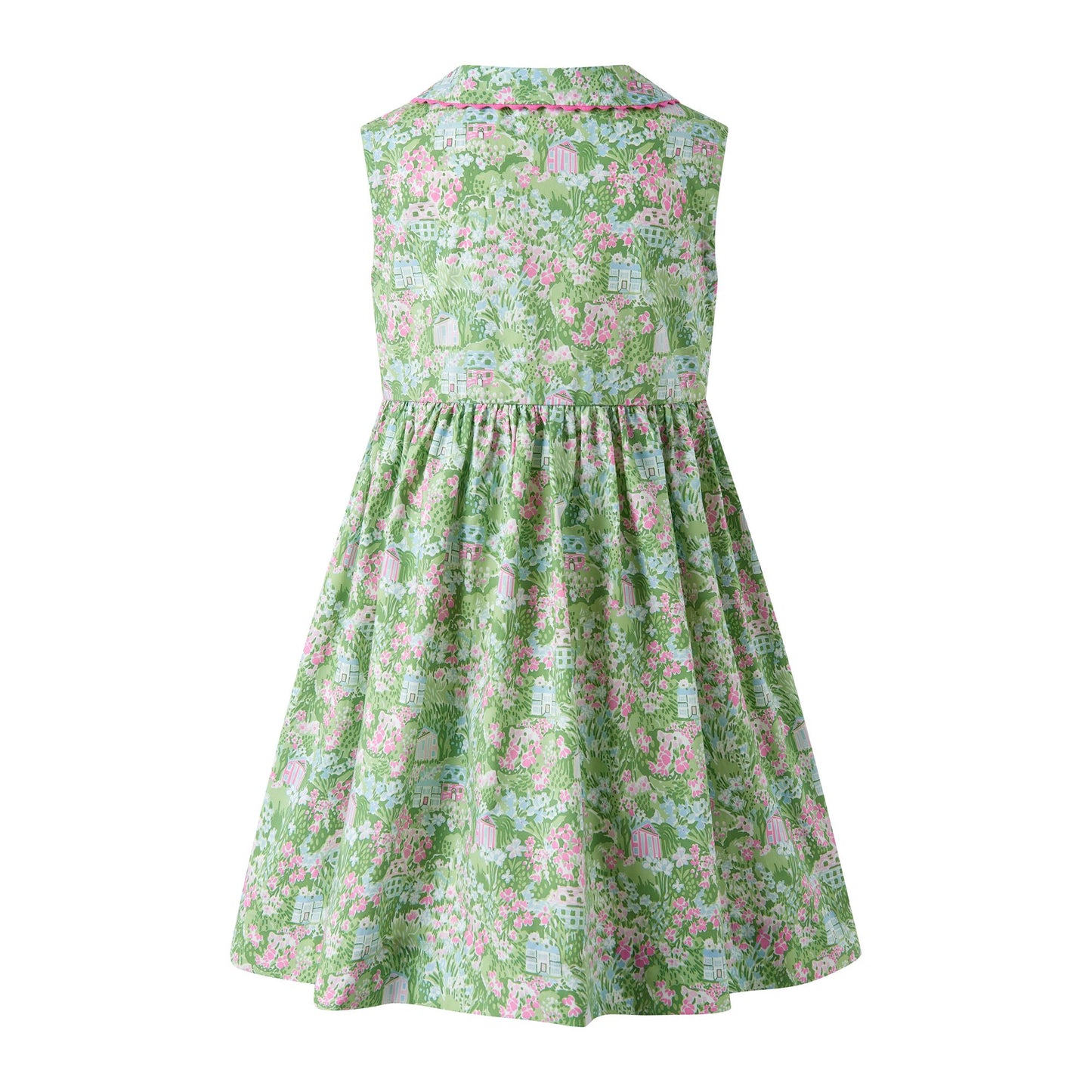Rachel Riley London Girls Green Garden Button Front Dress by Rachel Riley