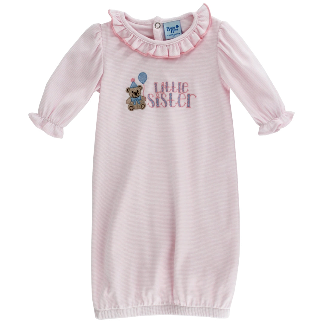 Bailey Boys Newborn Blue Stripe Gown - Little Brother - Teddy Bear by Bailey Boys