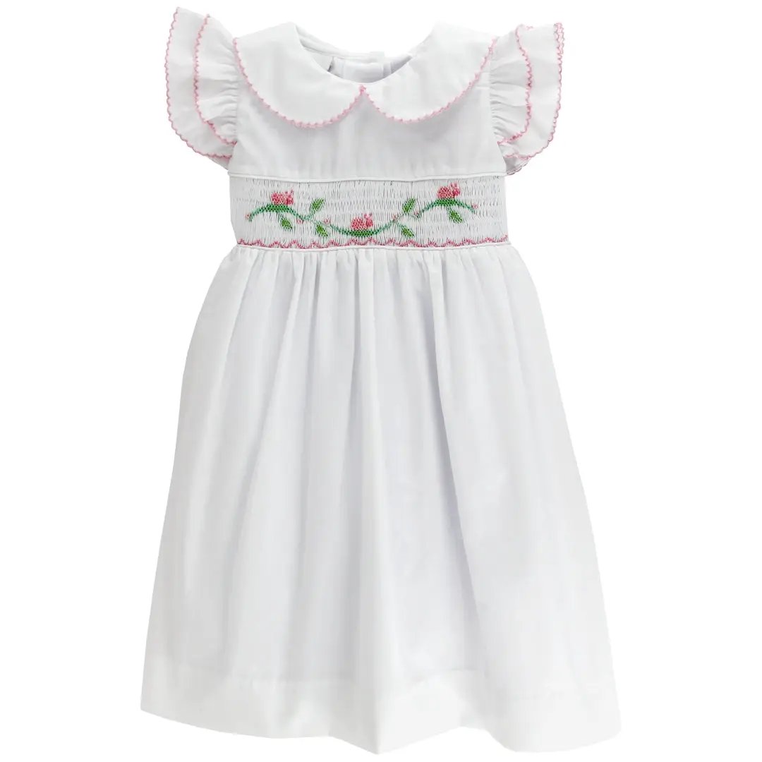 Bailey Boys Girls White Smocked Snail Trail Dress - Flutter Sleeves by Bailey Boys