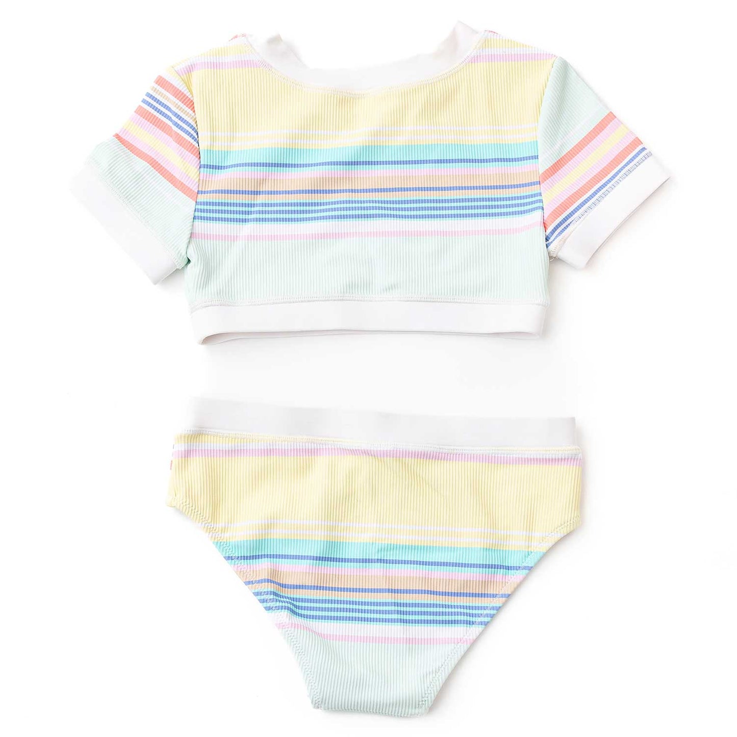 Shade Critters Girls Ribbed Cropped Short Sleeve Two Piece Swimsuit - Surfer Stripes by Shade Critters