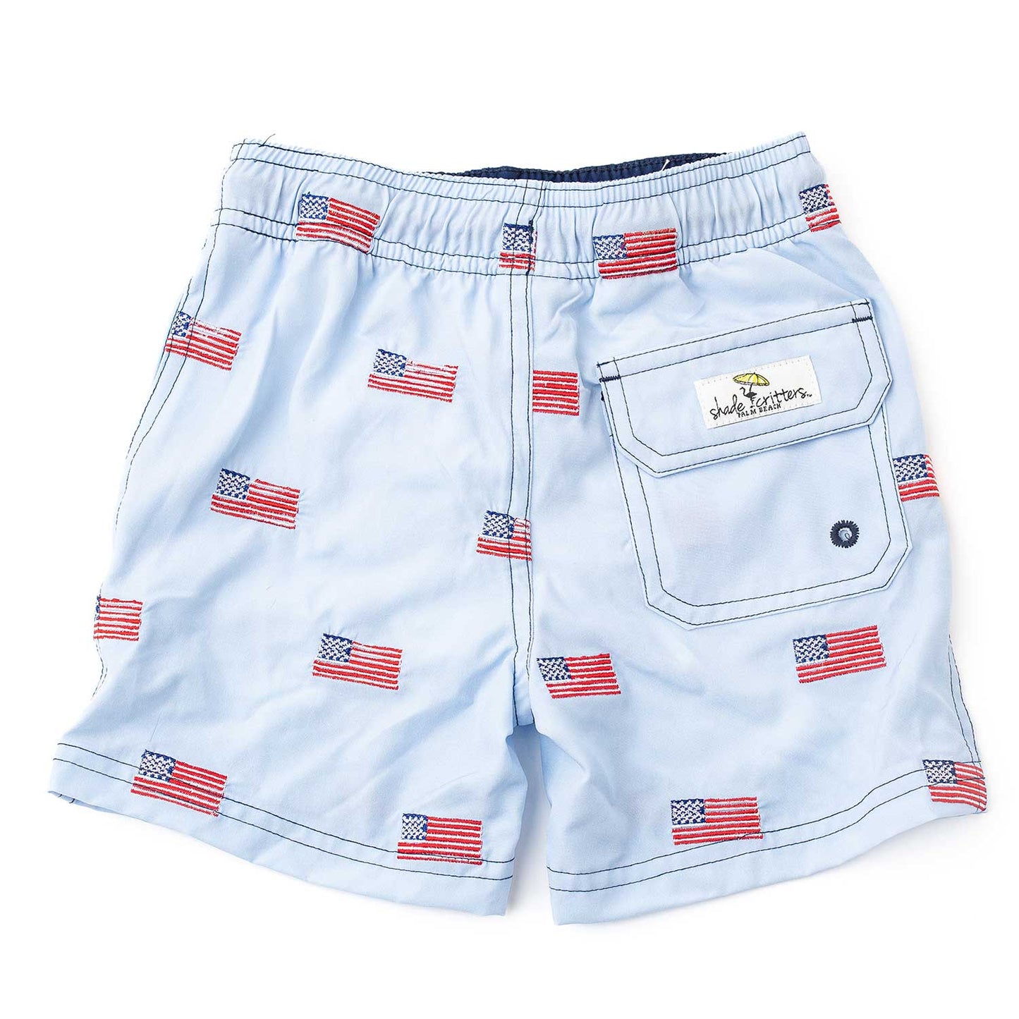 Shade Critters Boys Swim Trunks - H2O & Embroidered - Americana Flags Icons by Shade Critters