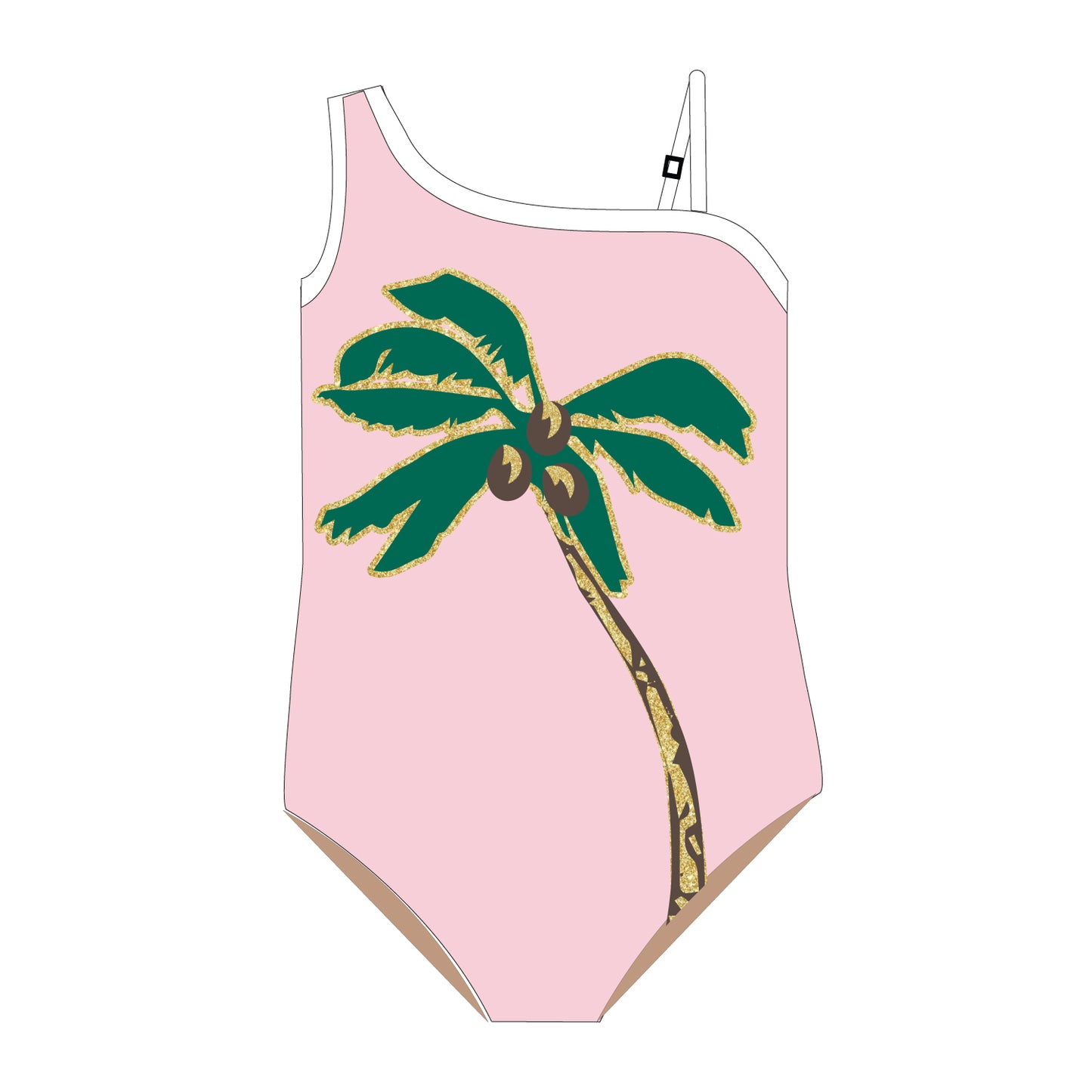 Shade Critters Girls One Shoulder Pink Swimsuit - Sequins - Coco Palm Tree by Shade Critters