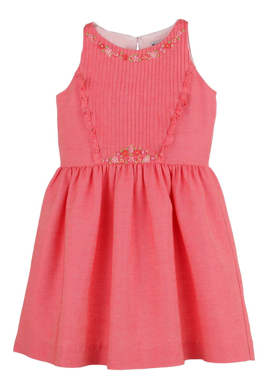 Luli & Me Casero Girls Sleeveless Dress - Embroidery Bouquet - Coral