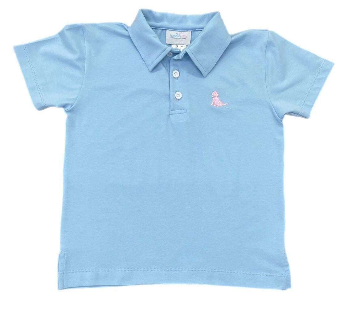 James & Lottie Boys Polo Shirt - Blue with Pink Puppy Dog by James & Lottie