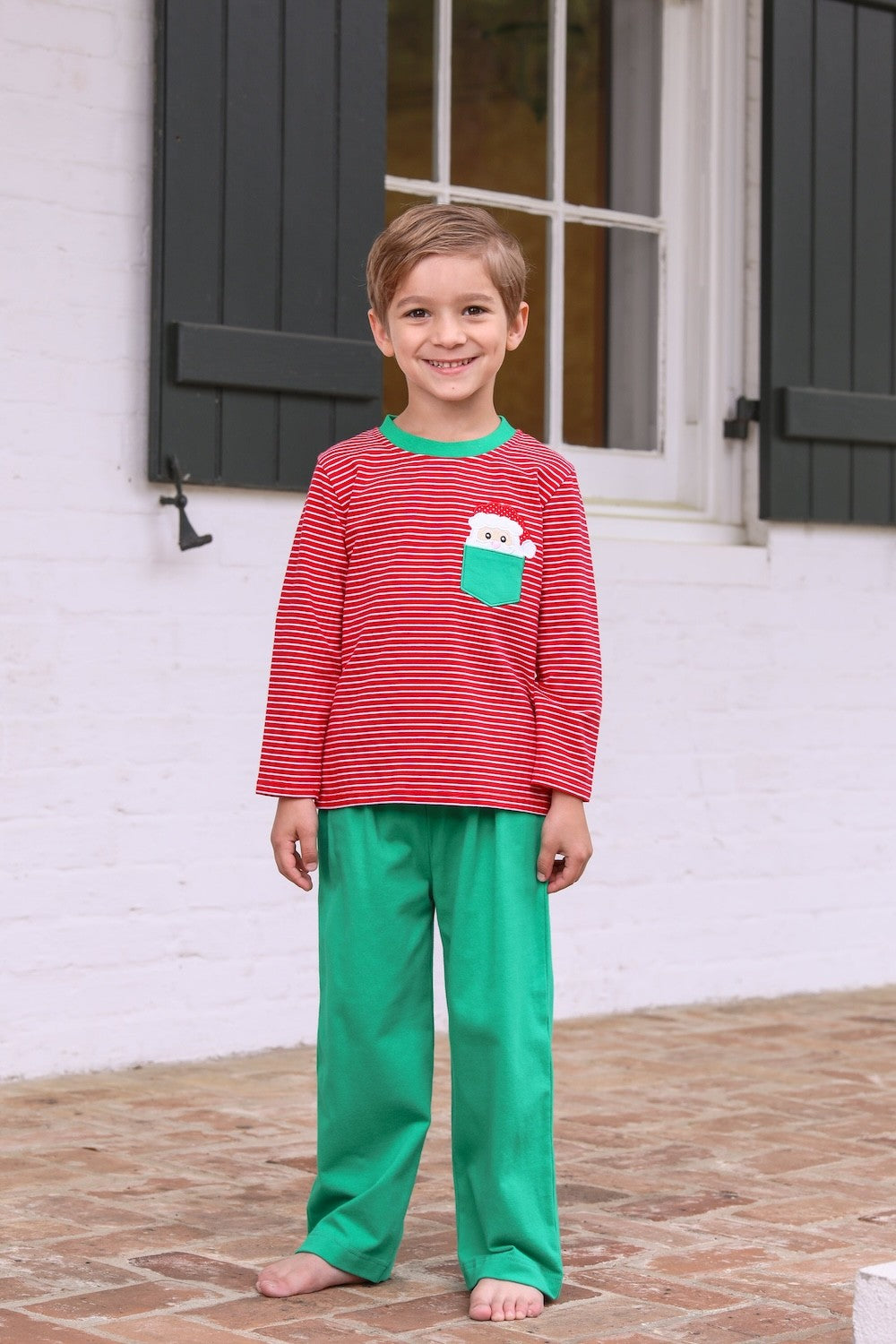 Trotter Street Kids Boys Green Pants with Red Santa Pocket Shirt