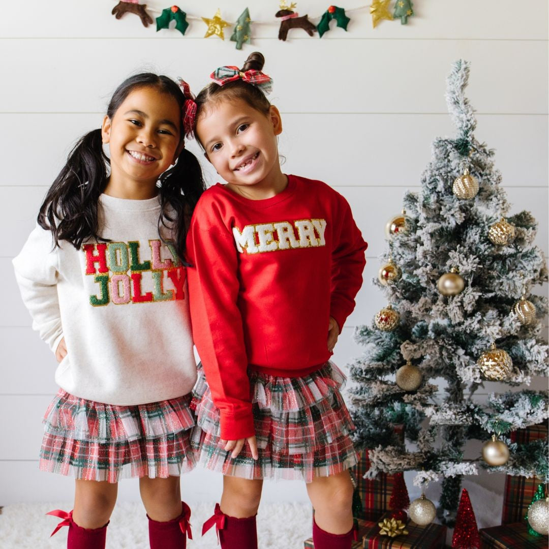 Sweet Wink Merry Patch Christmas Sweatshirt - Red by Sweet Wink