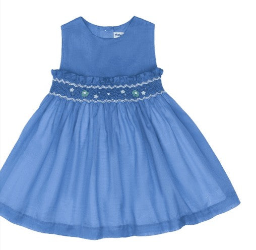 Malvi Kids Girls Voile Smocked Dress - Royal Blue