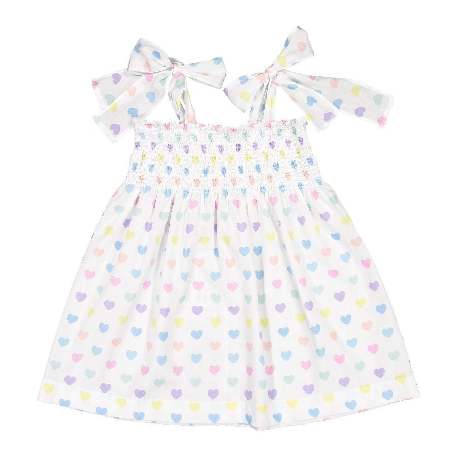 Sal & Pimenta Girls Dress - Pastel Funny Hearts - Smocked with Ties