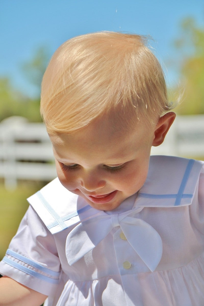 Feltman Brothers Infant Boys Sailor Suit Bubble - White with Light Blue Trim