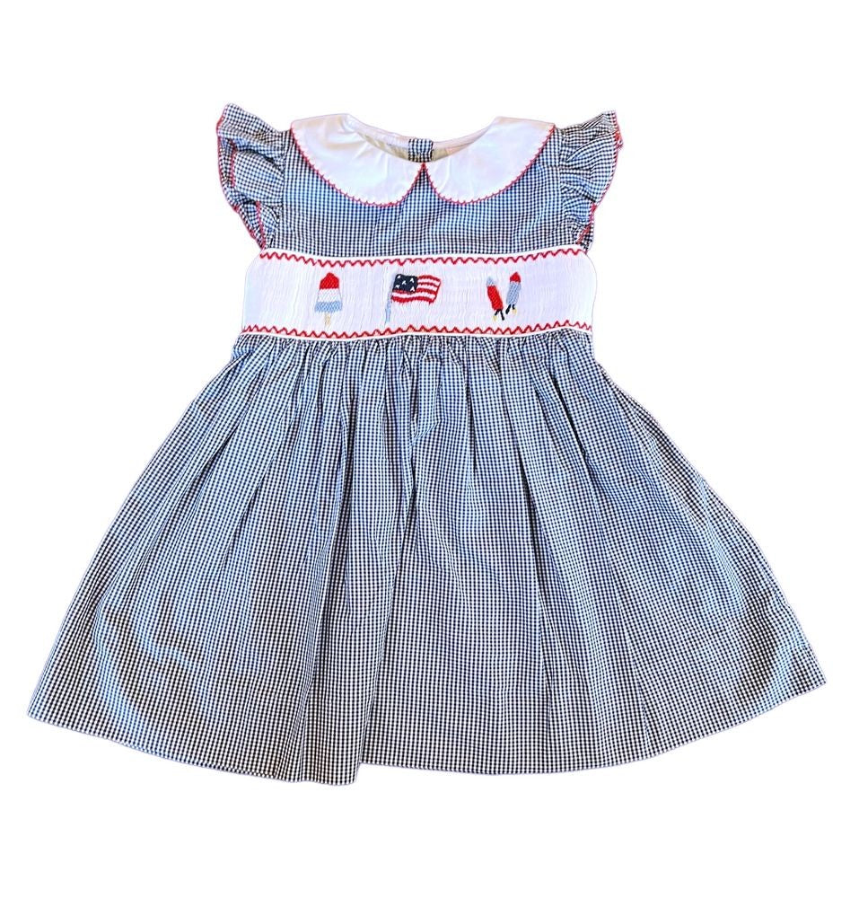 Shop Teeta Girls Blue Check Smocked Patriotic Dress