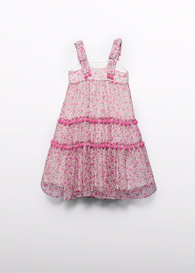 Abel & Lula Girls Bambula Midi Dress - Pom Poms - Fuchsia Pink