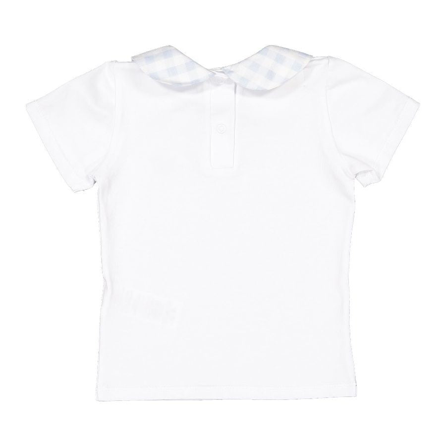 Sal & Pimenta Toddler Boys White Polo Shirt - Blue Gingham Peter Pan Collar