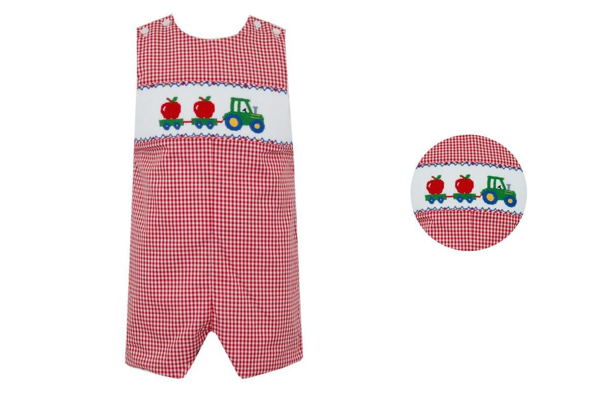 Anavini Velani Boys Red Gingham Jon Jon - Smocked Apple Truck by Anavini