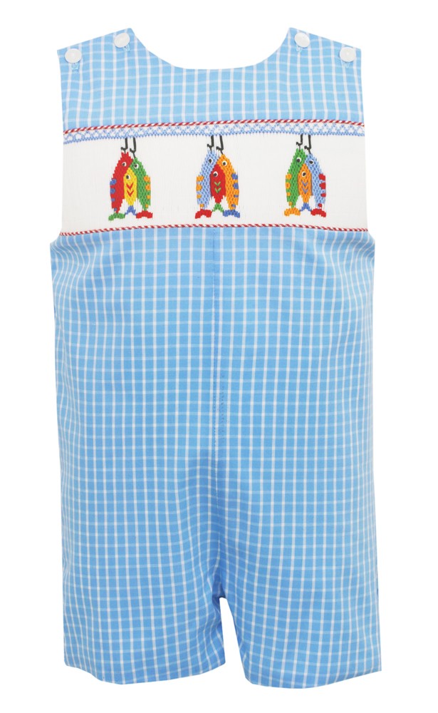 Anavini Velani Baby / Toddler Boys Blue Plaid Smocked Fishing Lures Jon Jon by Anavini