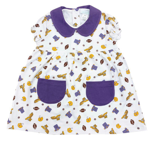 La Luna Girls Susie Pocket Dress with Collar - Purple LSU Tigers