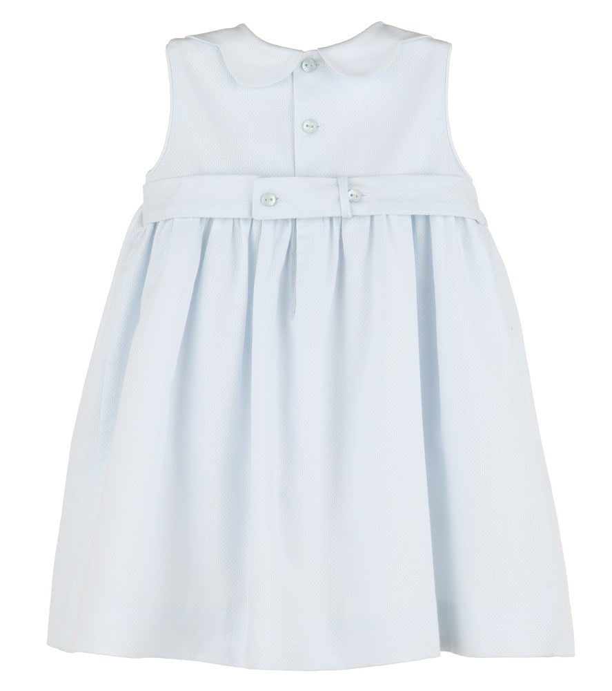 Luli & Me Girls Blue Sleeveless Smocked Dress - Petal Collar