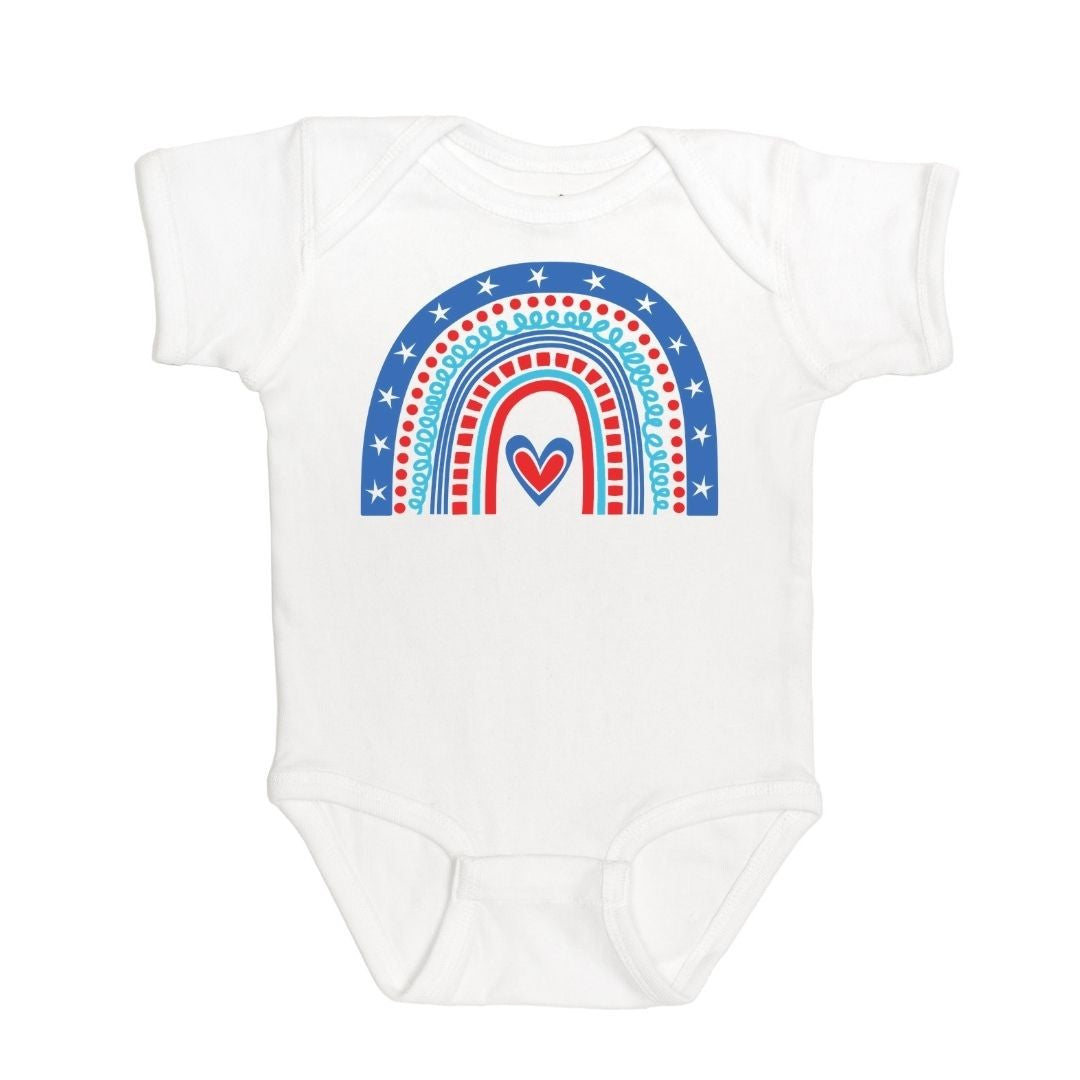 Sweet Wink Baby Girls White Onesie - USA Patriotic Rainbow