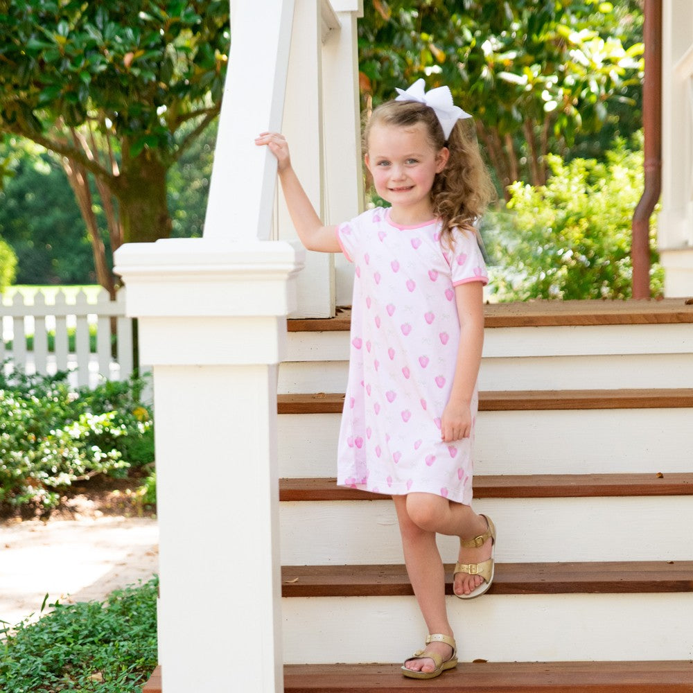 James & Lottie Girls Pima Knit Play Dress - Strawberry