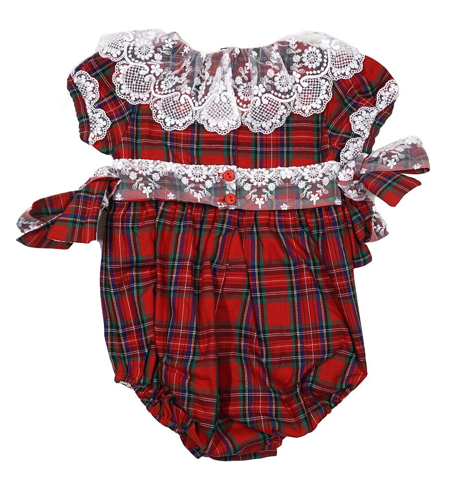 Sal & Pimenta Girls Bubble - Red Noel Holiday Plaid with Lace Details