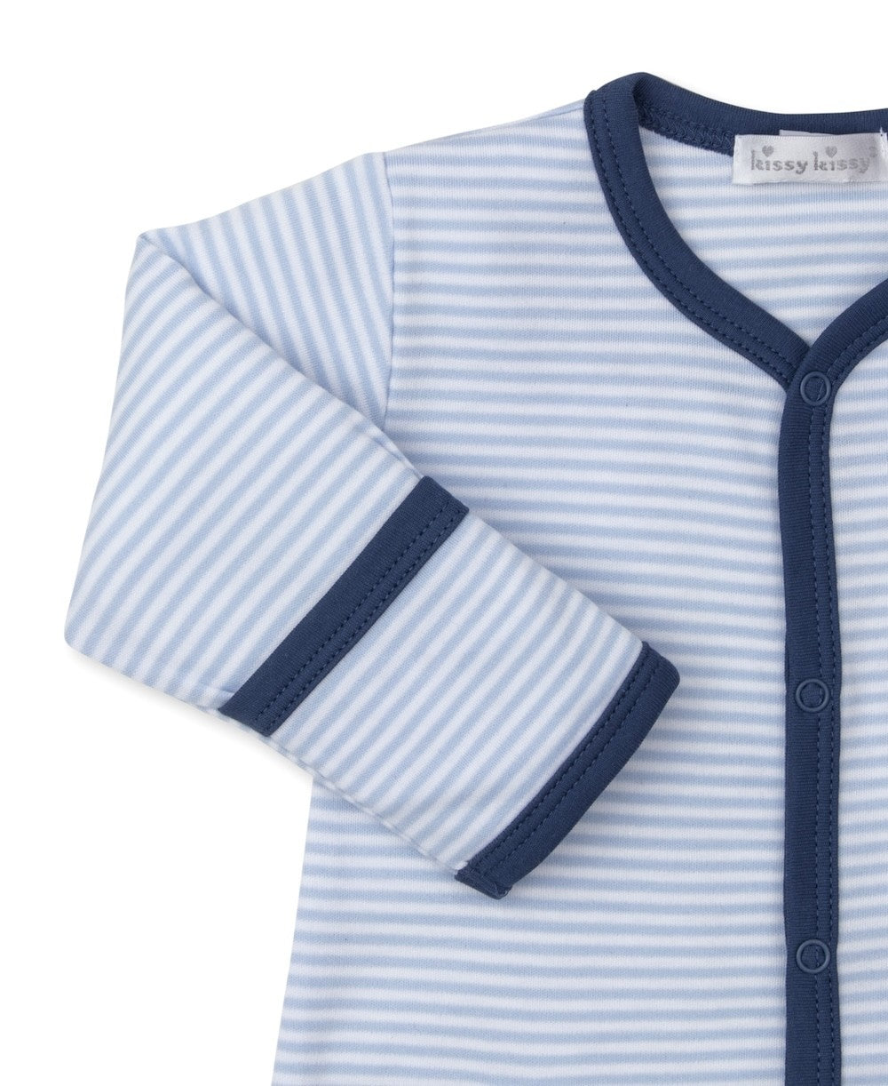 Kissy Kissy Baby Boys Navy Blue Rambling Train Railroad Zipper Footie - Stripes