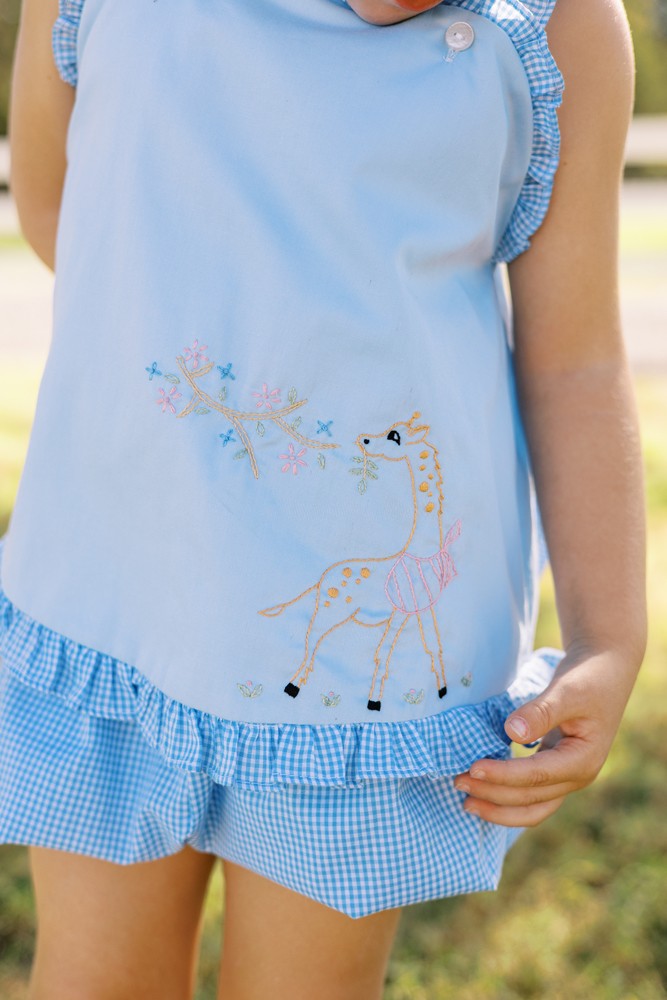 Proper Peony Girls Blue Gigi Giraffe Bloomers Set