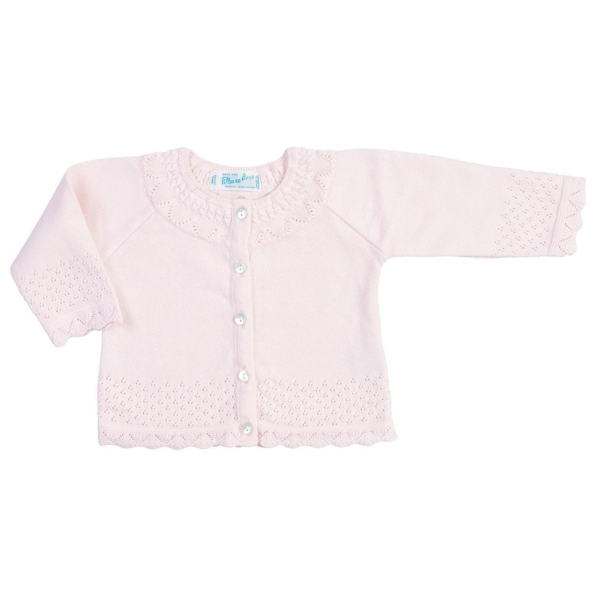 Feltman Brothers Baby / Toddler Girls Pointelle Ruffle Knit Cardigan Sweater - Pink