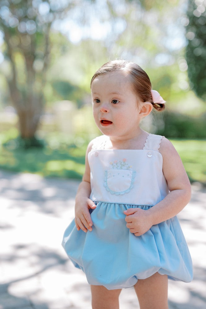 Proper Peony Baby Girls Bubble - Blue Bettina Flowers by Proper Peony